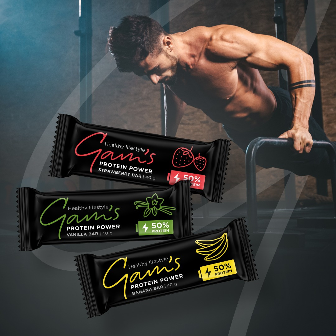 Протеинови барове Gams и спортуващ мъж